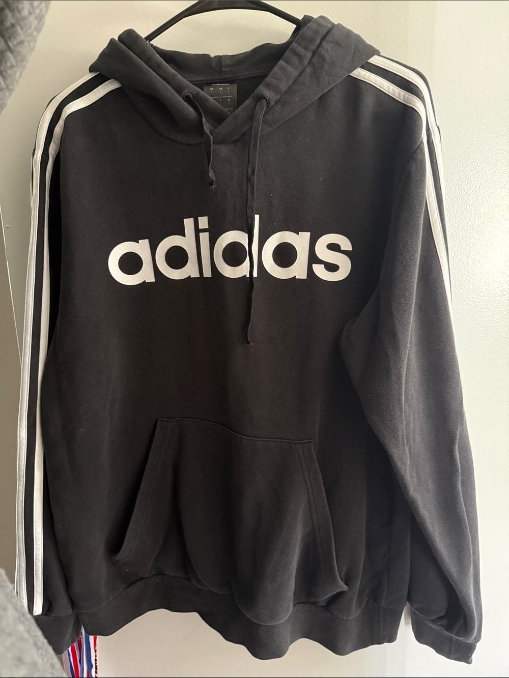 adidas Black Hoodie with White Logo and Stripes